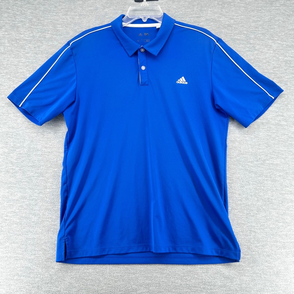 Adidas Polo Shirt Men Medium Blue Short Sleeve Performance Golf 3 Striped